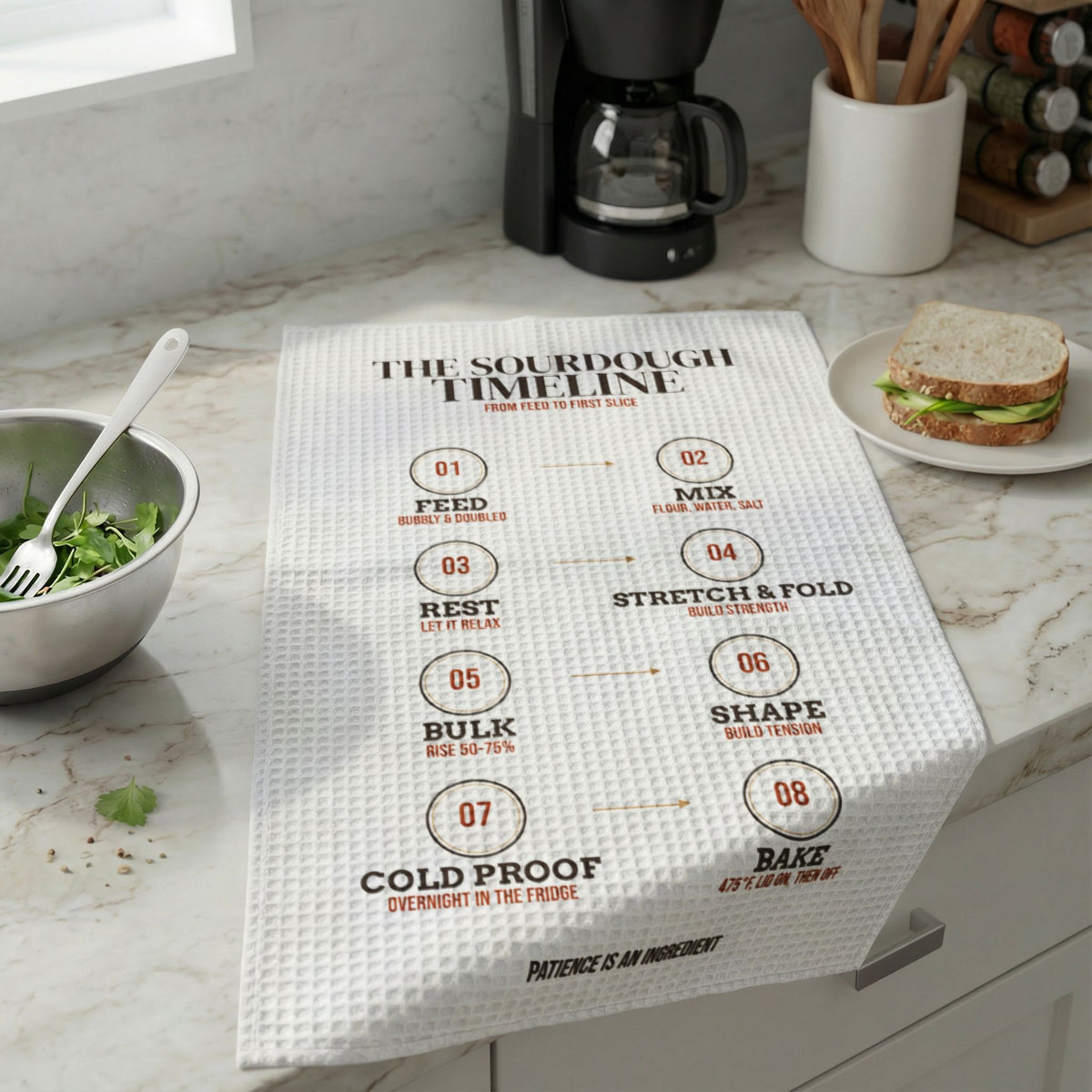 The Sourdough Timeline kitchen towel, product mockup 2