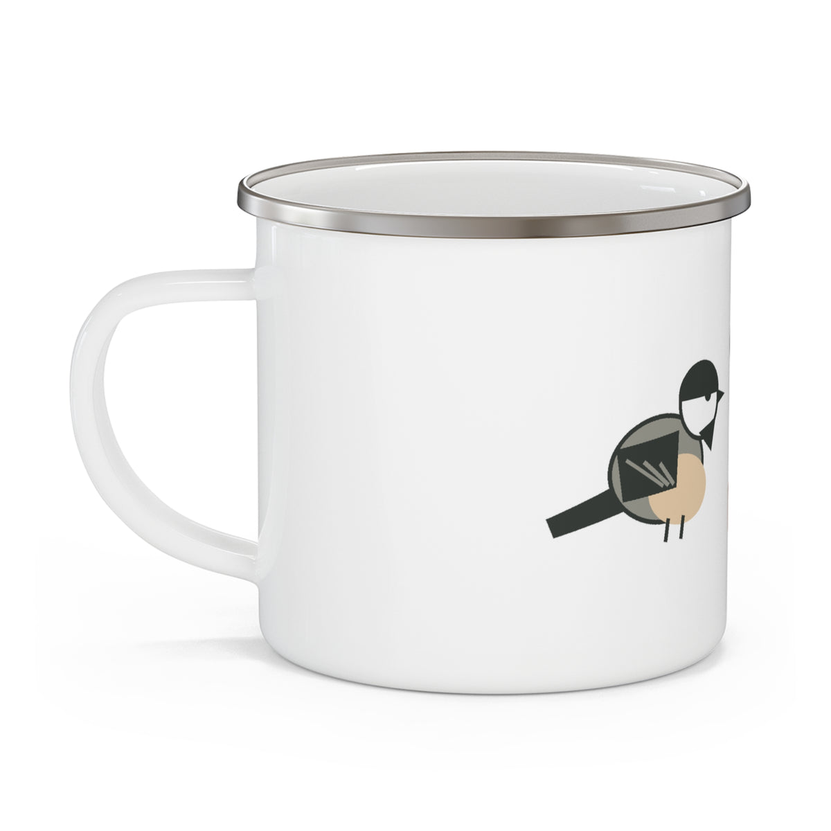 Coffee & Chickadees Enamel Camping Mug 12oz - Bird Watcher Gift